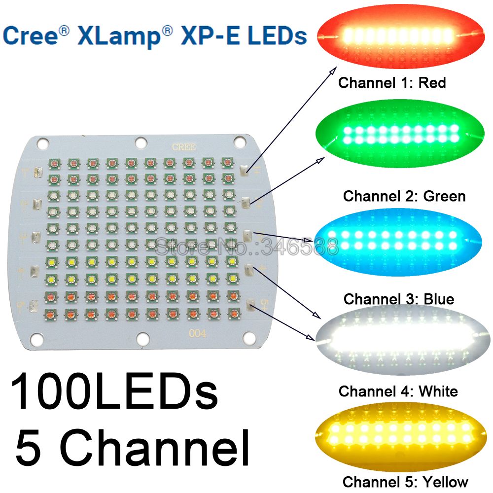 DIY Cree XPE 100W LED 이미 터 라이트 레드 그린 블루 화이트 옐로우 RGBWY 5 채널 믹스 컬러, 30-34V 750mA 82x66MM 구리 PCB 보드